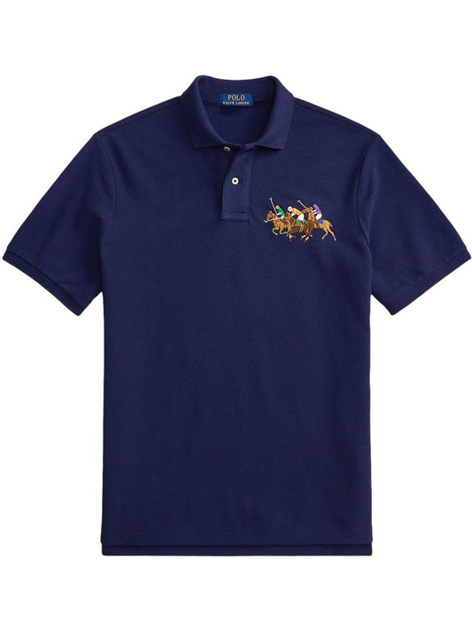 Polo Ralph Lauren Men Navy Classic Fit Triple-pony Mesh Polo Tshirts