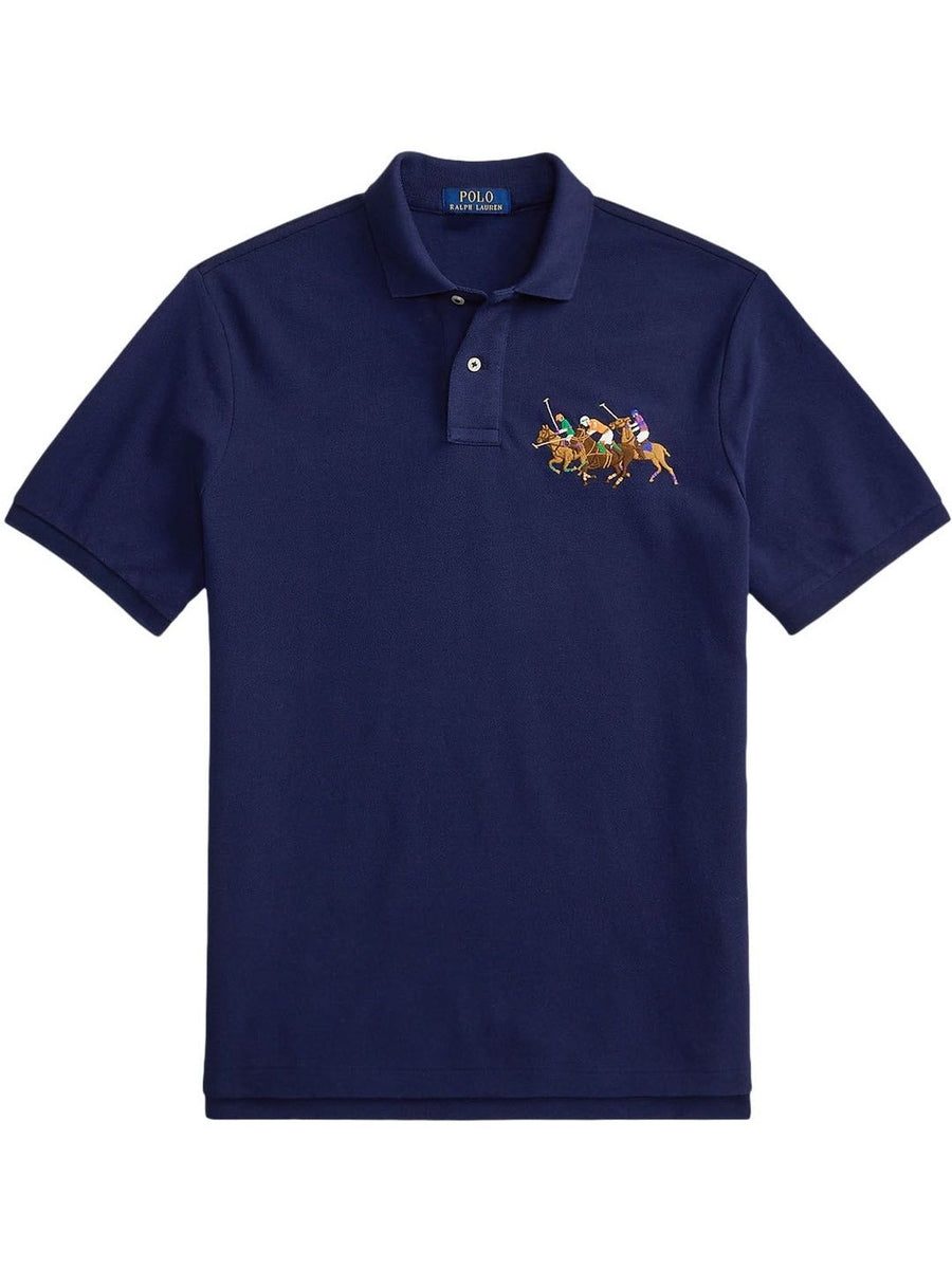 Polo Ralph Lauren Men Navy Classic Fit Triple-pony Mesh Polo Tshirts