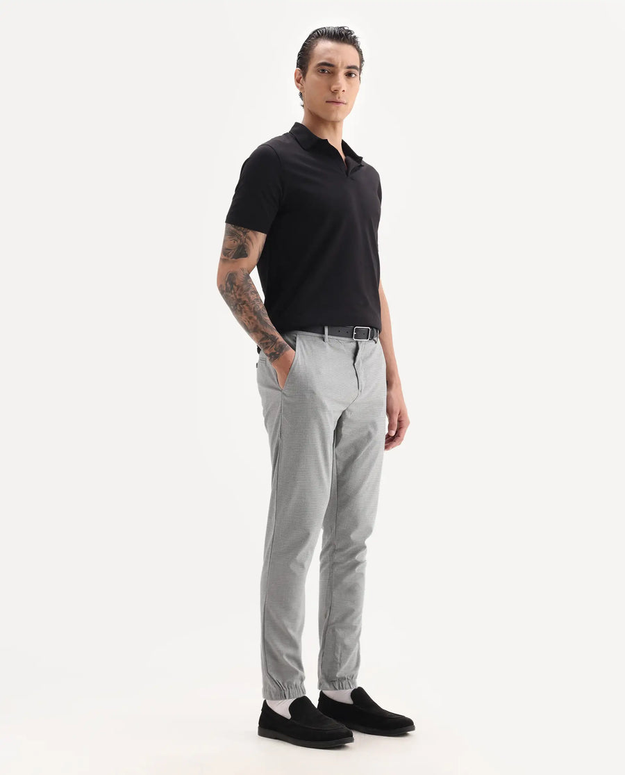 Rare Rabbit Men's Guild Casual Zader Grey Polyester Checked Print Regular Fit Trouser