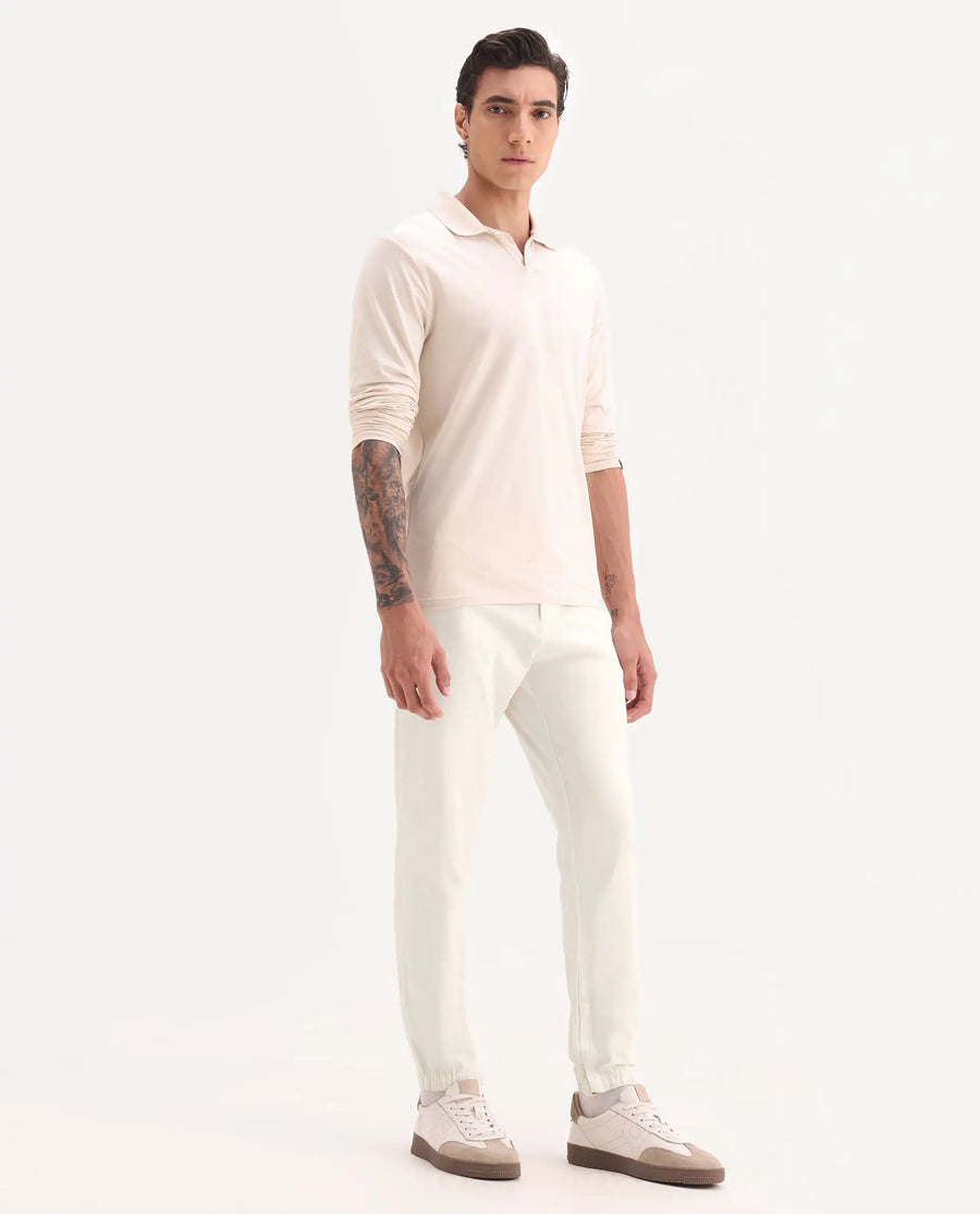 Rare Rabbit Men's Zade White Cotton Blend Plain Regular Fit Trouser