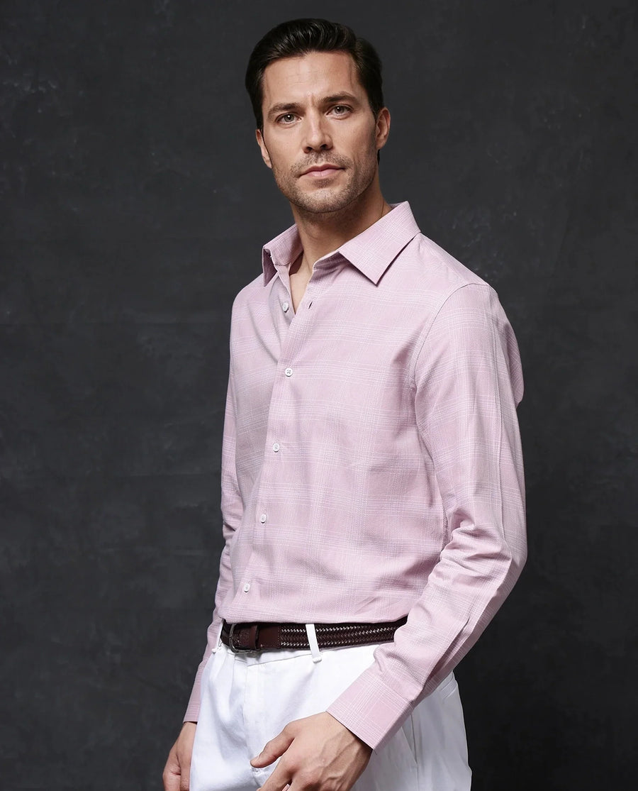 Rare Rabbit Men's Zana Pink Cotton Checked Print Regular Fit Full Sleeve Collared Shirt