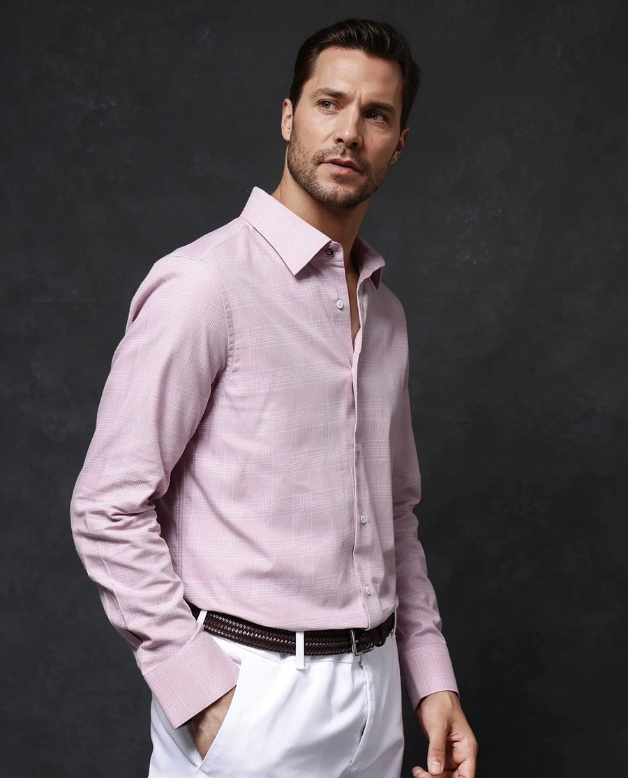 Rare Rabbit Men's Zana Pink Cotton Checked Print Regular Fit Full Sleeve Collared Shirt