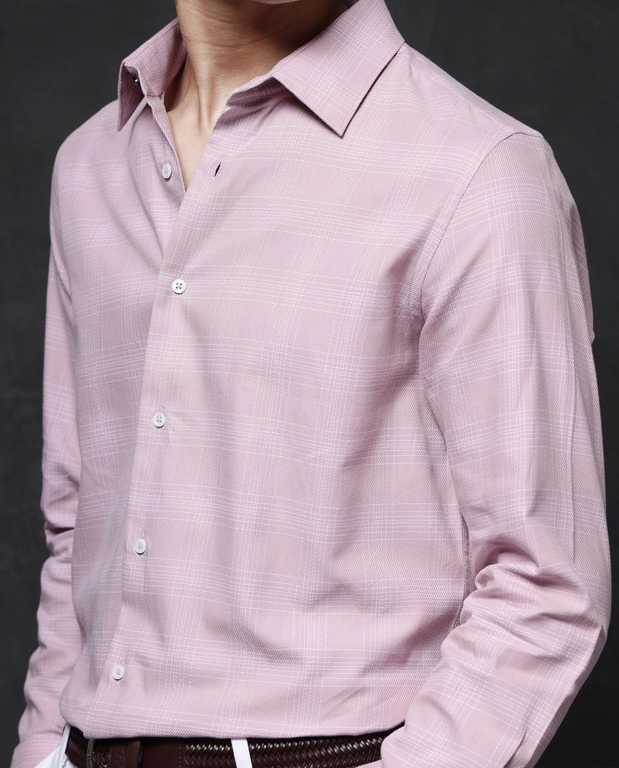 Rare Rabbit Men's Zana Pink Cotton Checked Print Regular Fit Full Sleeve Collared Shirt