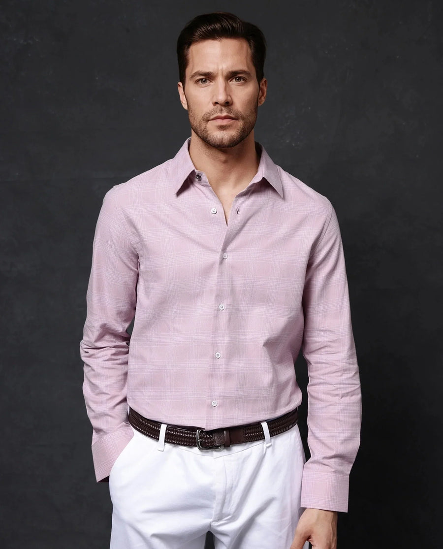 Rare Rabbit Men's Zana Pink Cotton Checked Print Regular Fit Full Sleeve Collared Shirt
