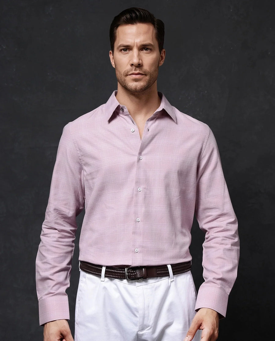 Rare Rabbit Men's Zana Pink Cotton Checked Print Regular Fit Full Sleeve Collared Shirt