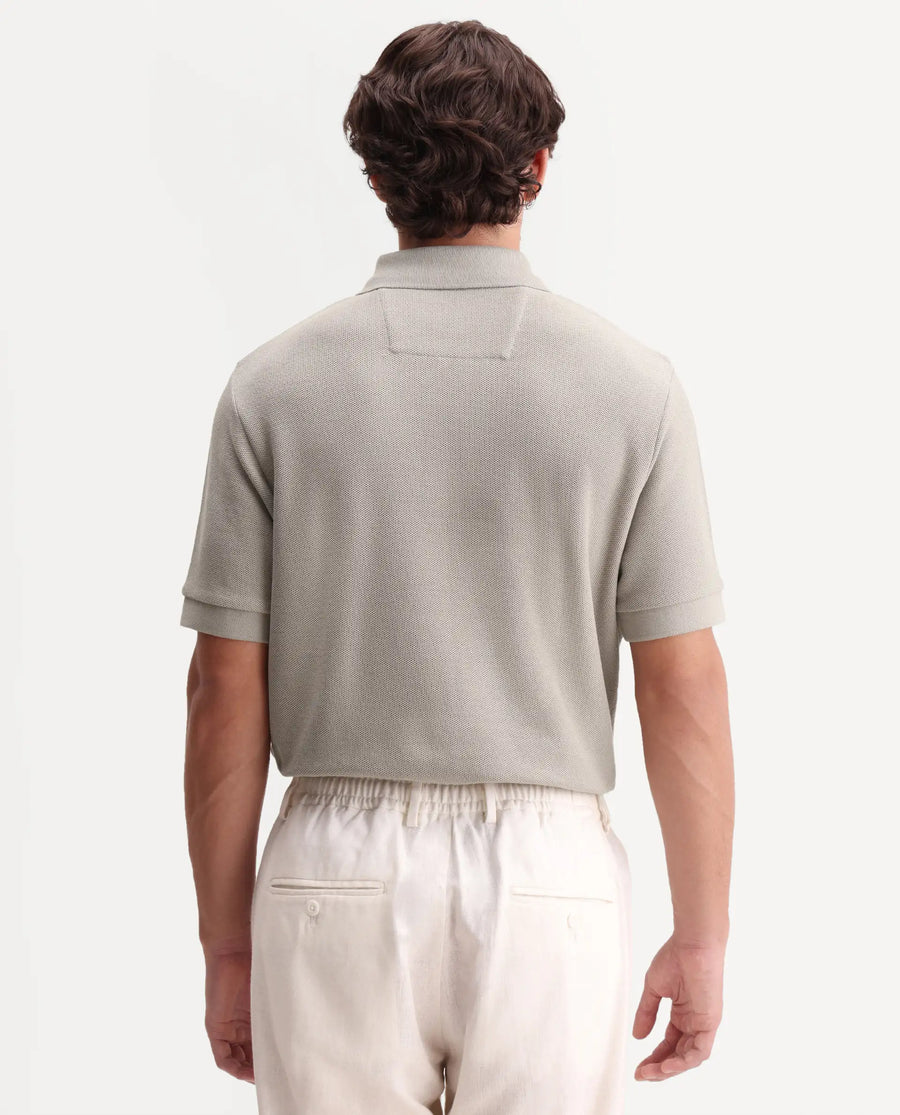 Rare Rabbit Men's Zaron Dusky Beige Cotton Fabric Half Sleeve Spread Collar Regular Fit Plain Polo