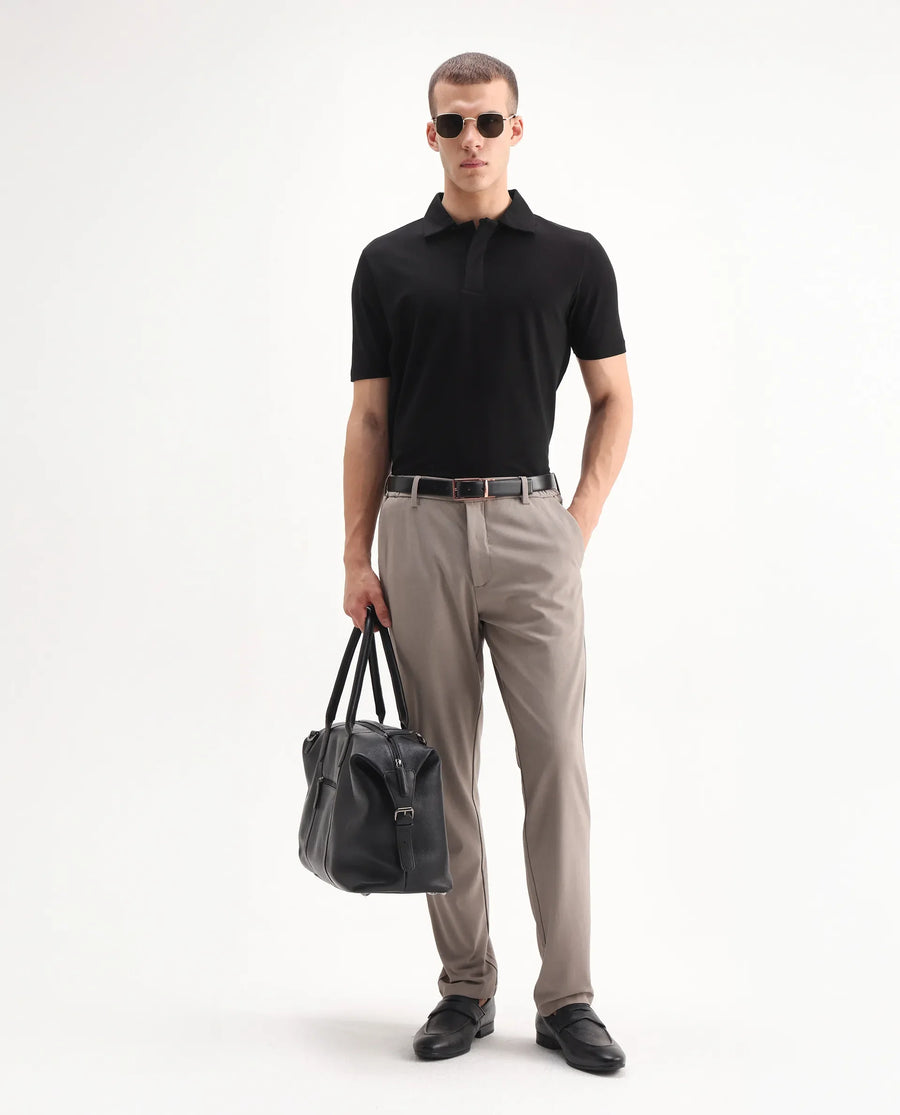 Rare Rabbit Men's Zeni Black Cotton Blend Plain Regular Fit Half Sleeve Polo