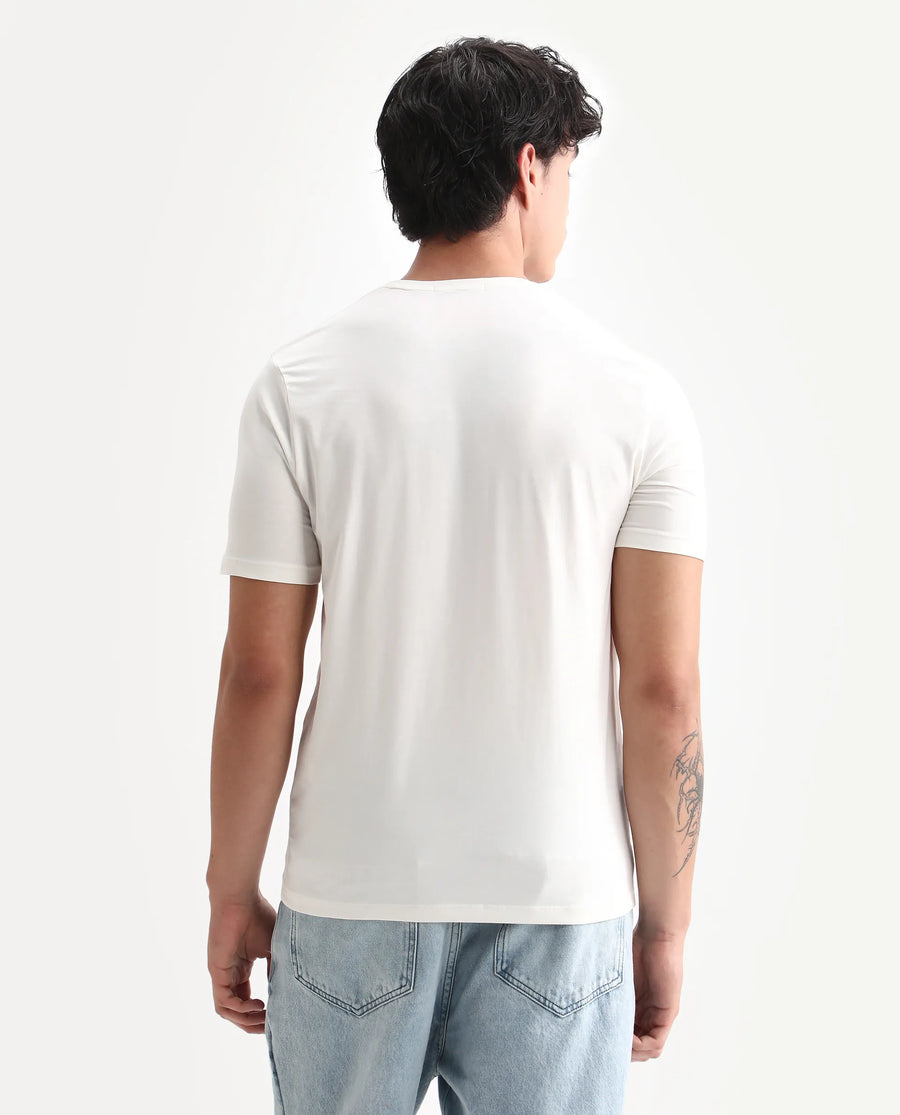 Rare Rabbit Men's Zima Off White Cotton Blend Graphic Print Regular Fit Half Sleeve Crew Neck T-Shirt