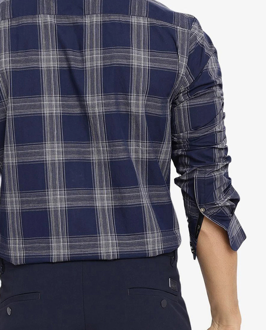 Rare Rabbit Men's Zinga Navy Cotton Checked Print Regular Fit Full Sleeve Collared Shirt
