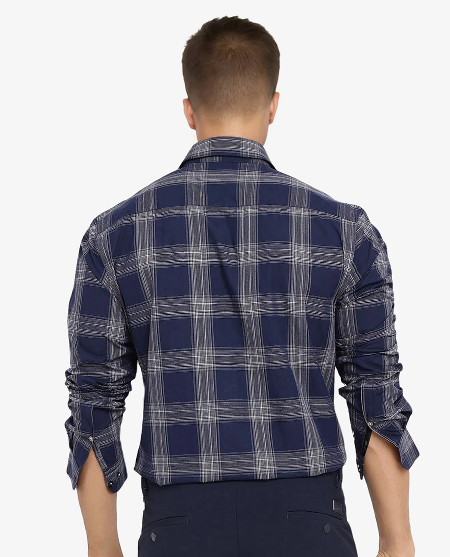 Rare Rabbit Men's Zinga Navy Cotton Checked Print Regular Fit Full Sleeve Collared Shirt
