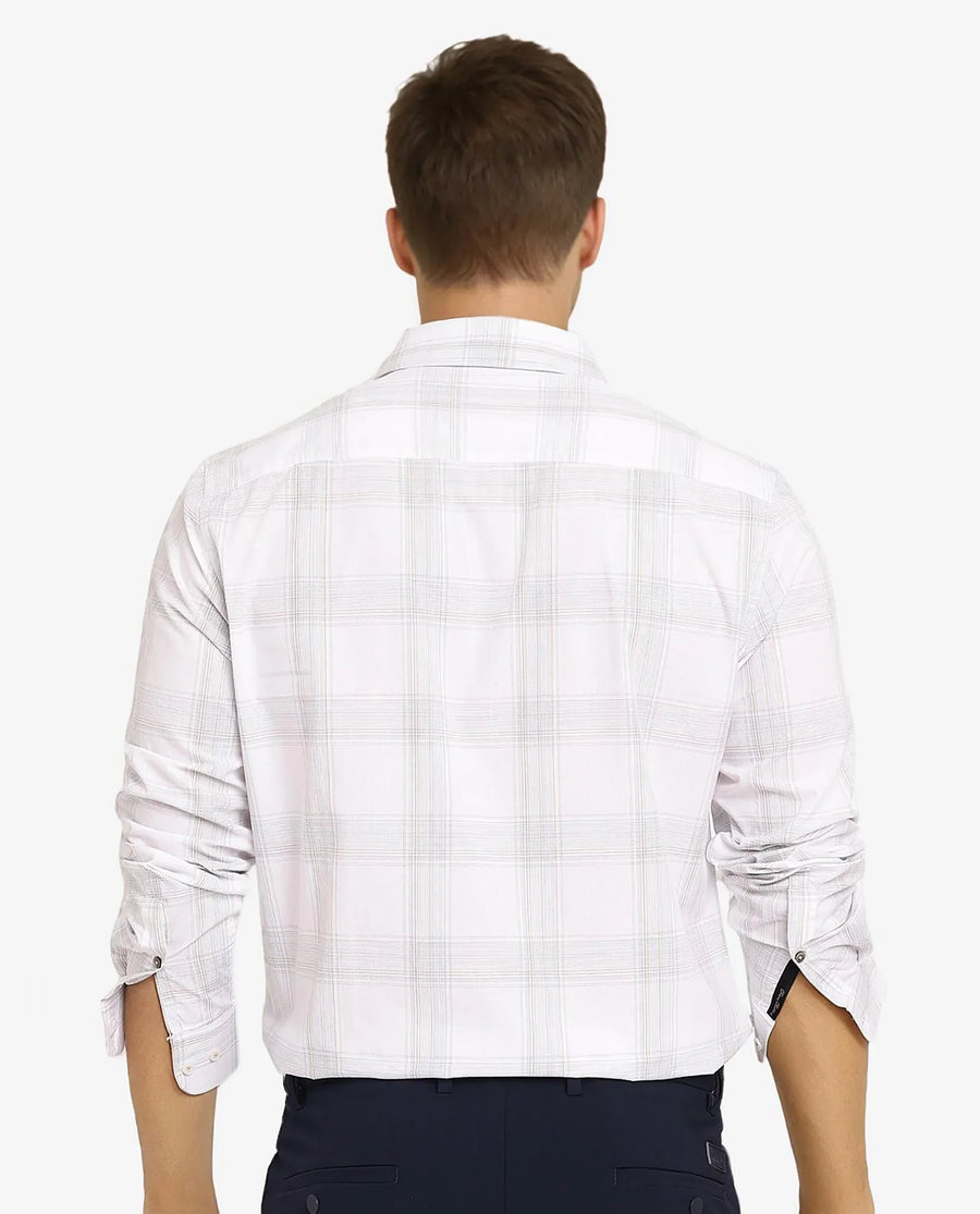 Rare Rabbit Men's Zinga White Cotton Checked Print Regular Fit Full Sleeve Collared Shirt