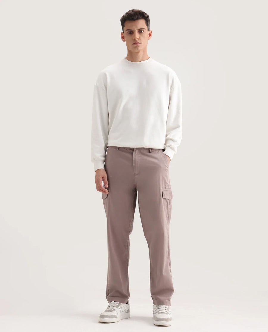 Rare Rabbit Men's Zipo Dusky Pink Cotton Plain Regular Fit Trouser