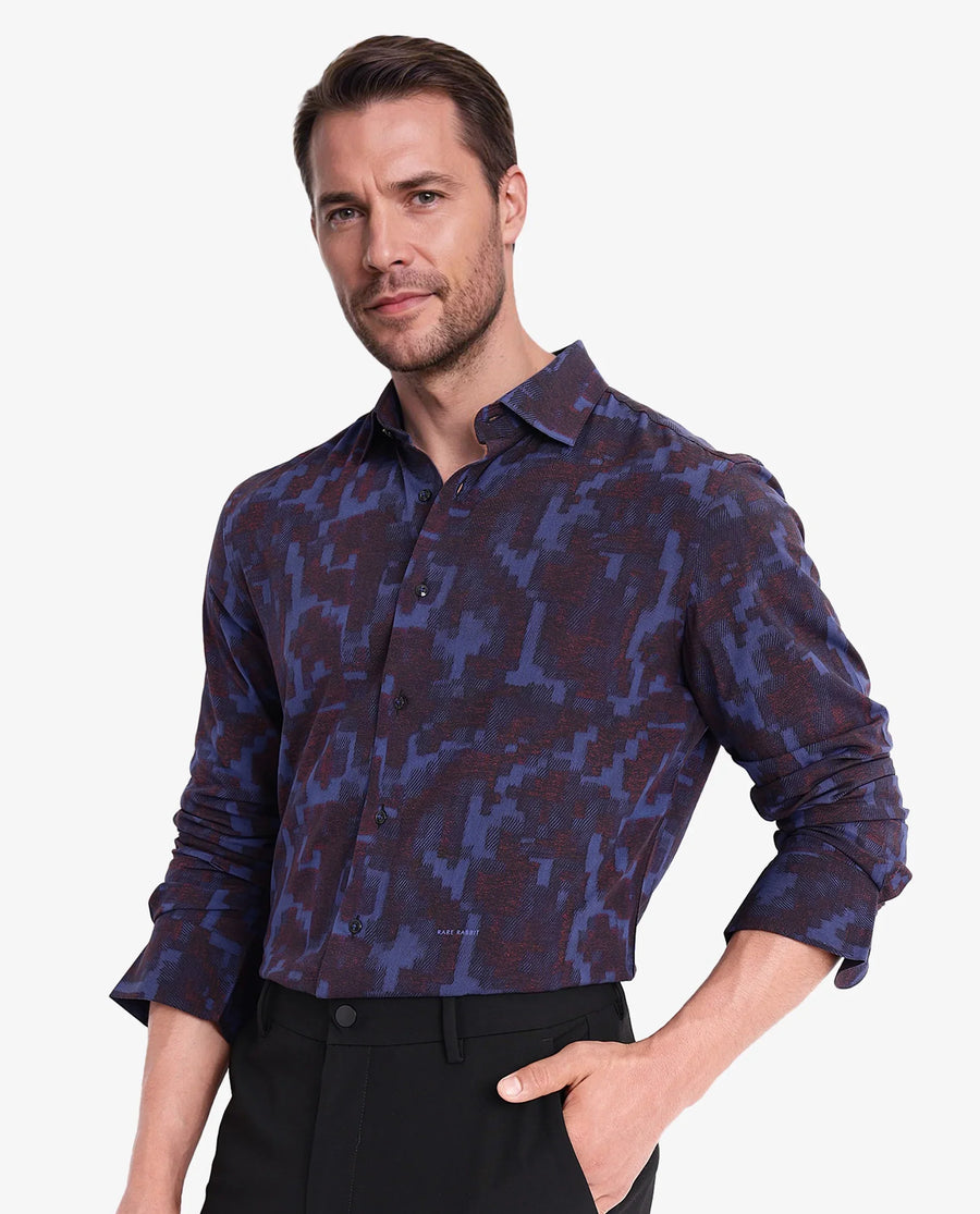 Rare Rabbit Men's Zlata Navy Cotton Abstract Print Regular Fit Full Sleeve Collared Shirt