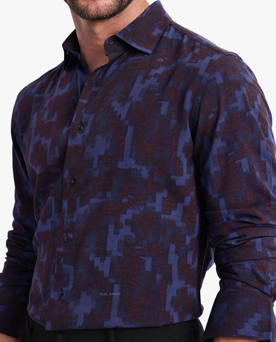 Rare Rabbit Men's Zlata Navy Cotton Abstract Print Regular Fit Full Sleeve Collared Shirt