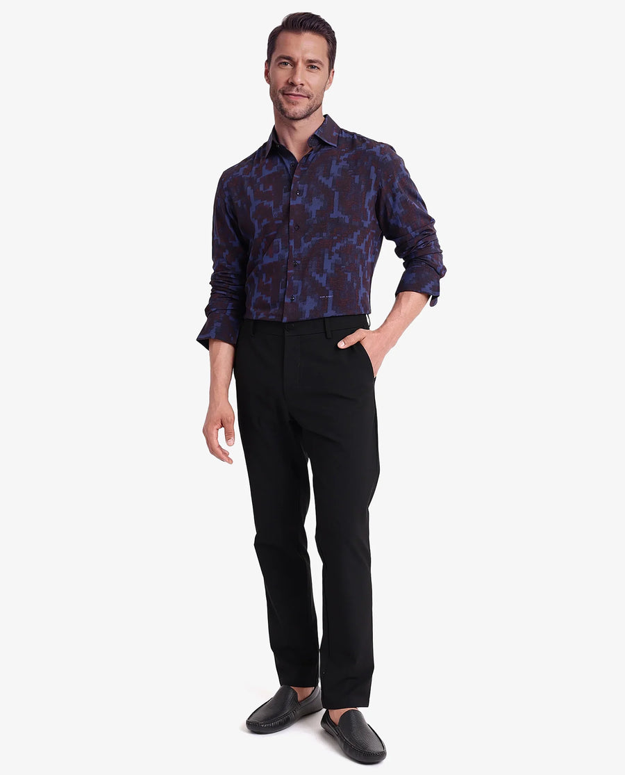 Rare Rabbit Men's Zlata Navy Cotton Abstract Print Regular Fit Full Sleeve Collared Shirt