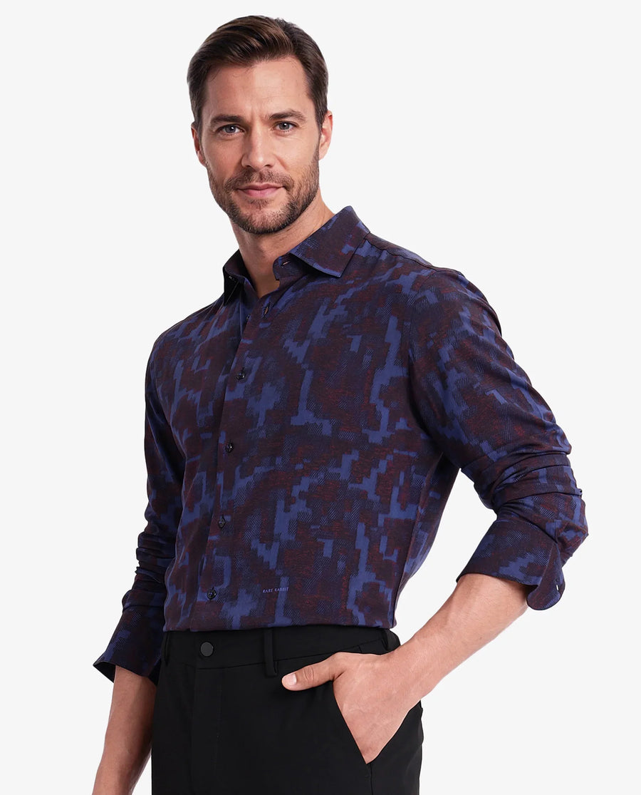 Rare Rabbit Men's Zlata Navy Cotton Abstract Print Regular Fit Full Sleeve Collared Shirt