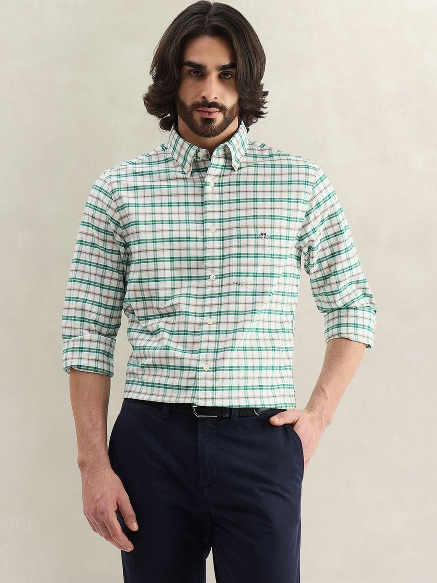Gant Men Green Checked Regular Fit Oxford Check Shirt