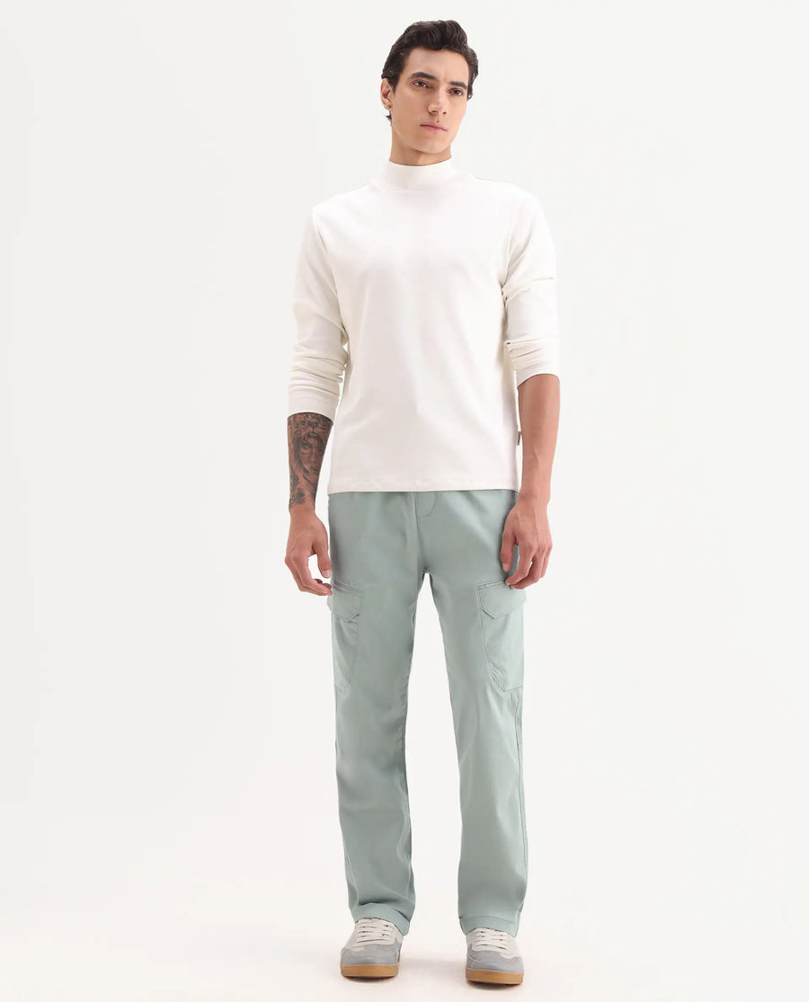 Rare Rabbit Men's Zudi Pastel Blue Cotton Plain Regular Fit Trouser